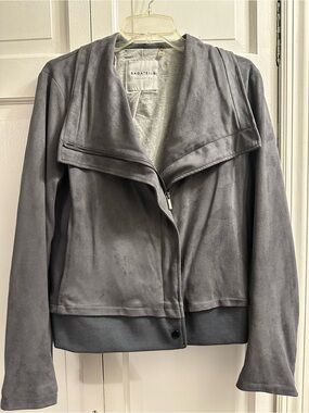 bagatelle Gray Suede-Look Asymmetrical Zip Bomber Jacket